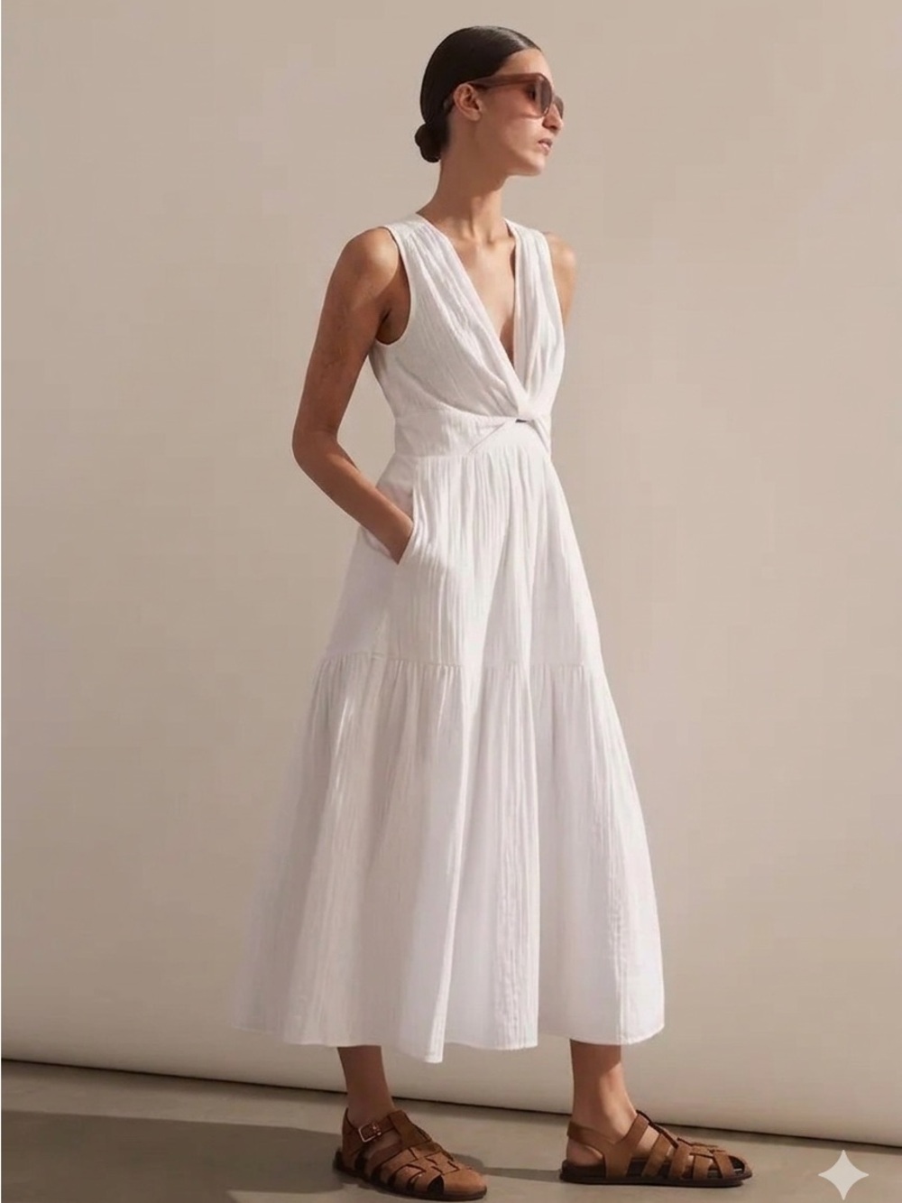 ME+EM Cheesecloth Gathered Front Maxi Dress